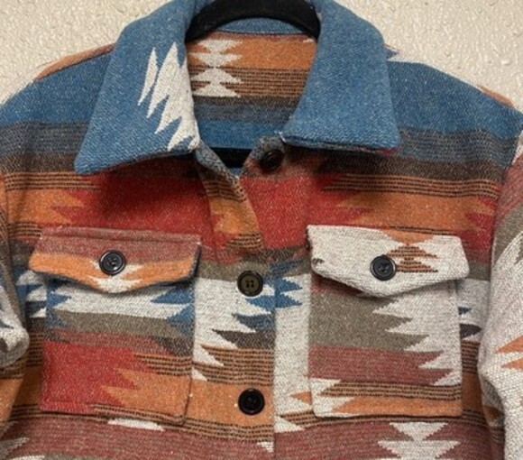 VTG Aztec Southwestern Shacket Tribal Boho Western Wool Blend Oversized Coat S - Picture 4 of 11